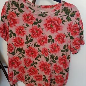 Old Navy Floral Short Sleeve Top - Red and Green